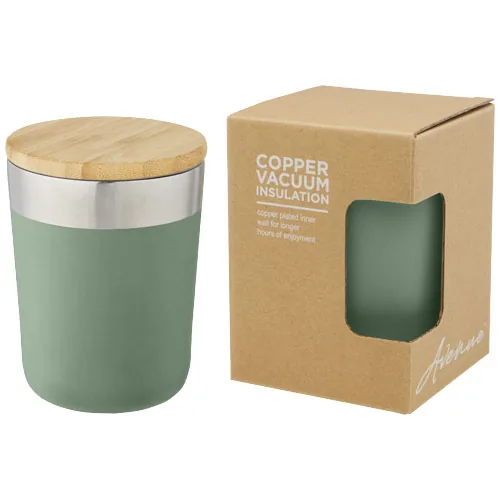 Vaso de 330 ml de acero inoxidable con aislamiento al vacío de cobre y tapa de bambú 