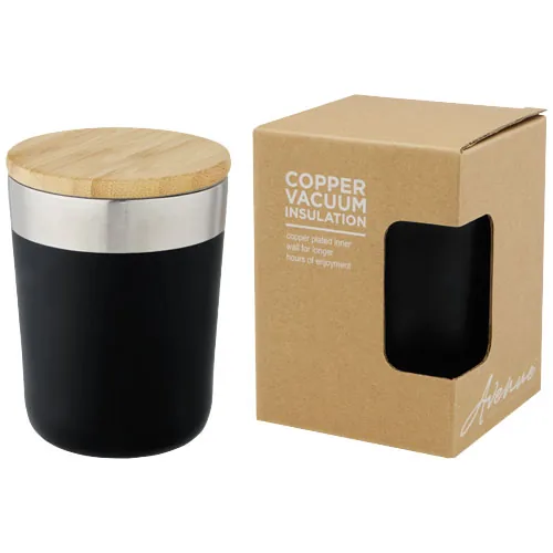 Vaso de 330 ml de acero inoxidable con aislamiento al vacío de cobre y tapa de bambú 