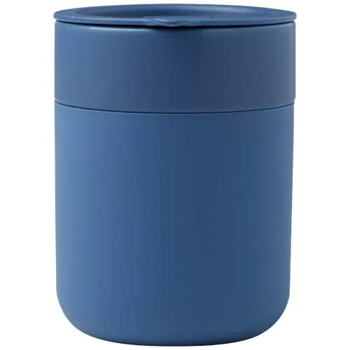 Vaso de cerámica de 330 ml con agarradero de silicona y tapa de plástico 