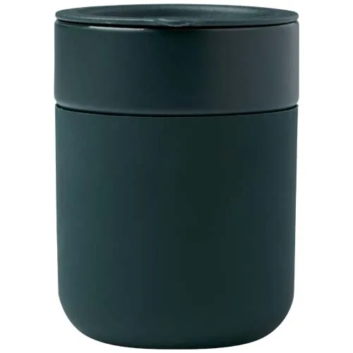 Vaso de cerámica de 330 ml con agarradero de silicona y tapa de plástico 