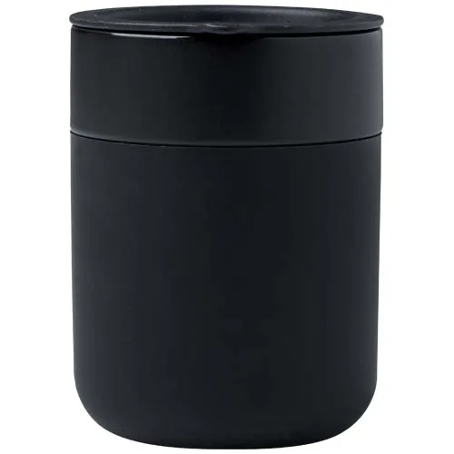 Vaso de cerámica de 330 ml con agarradero de silicona y tapa de plástico 