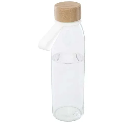 BOTELLA DE CRISTAL DE 500 ML CON ASA DE SILICONA Y TAPA DE BAMBÚ 