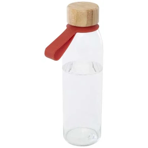 Botella de cristal de 500 ml con asa de silicona y tapa de bambú 