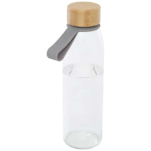 Botella de cristal de 500 ml con asa de silicona y tapa de bambú 