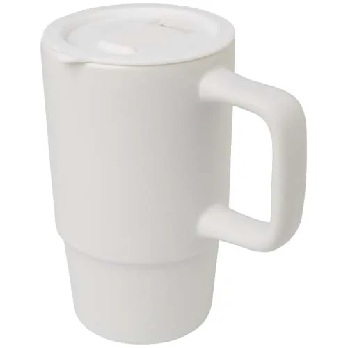 TAZA DE CERÁMICA CON TAPA DE PLÁSTICO DE 450 ML 