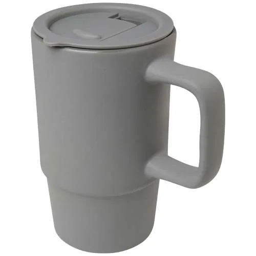 Taza de cerámica con tapa de plástico de 450 ml 