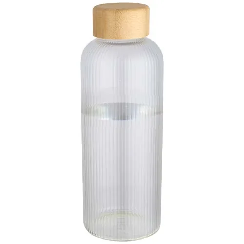BOTELLA DE 650 ML DE VIDRIO BOROSILICATO DE PARED SIMPLE CON TAPA DE BAMBÚ 