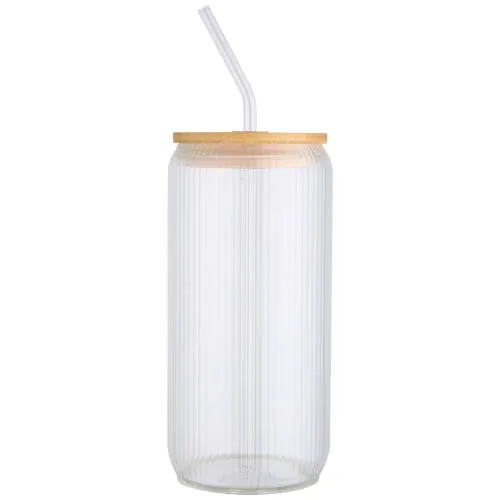Jarra de 500 ml de vidrio borosilicato de pared simple con tapa de bambú 