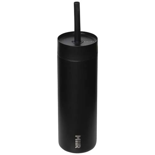 negro intenso Botella de agua de 473 ml con pajita