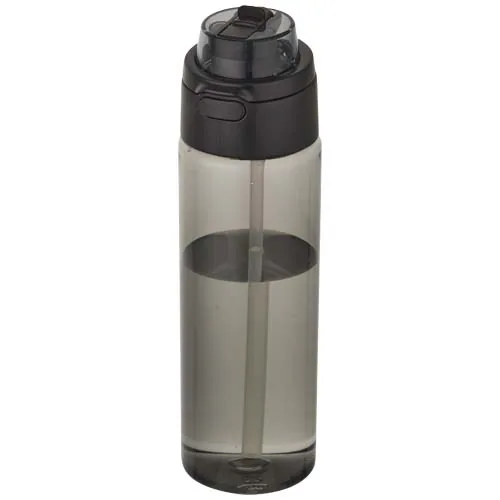 negro intenso Botella de agua Theron de 700 ml de plástico reciclado RCS con tapa de doble función y pajita abatible