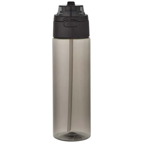 negro intenso Botella de agua Theron de 700 ml de plástico reciclado RCS con tapa de doble función y pajita abatible