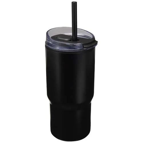 negro intenso Vaso térmico de doble pared reciclado RCS de 540 ml de Westin con pajita