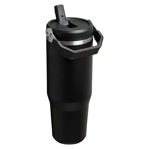 negro intenso Stanley IceFlow™ 2.0 Vaso aislado de acero inoxidable de 890 ml con pajita abatible