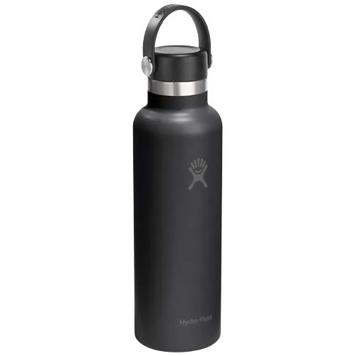 negro intenso Botella de agua Hydra Flask de acero inoxidable con aislamiento térmico, boca estándar, 621 ml, con tapón con pajita