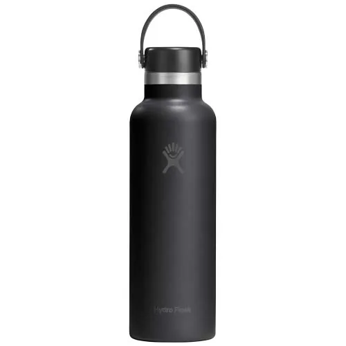 negro intenso Botella de agua Hydra Flask de acero inoxidable con aislamiento térmico, boca estándar, 621 ml, con tapón con pajita