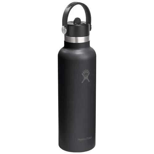 negro intenso Botella de agua térmica de acero inoxidable Hydra Flask, boca estándar, 621 ml