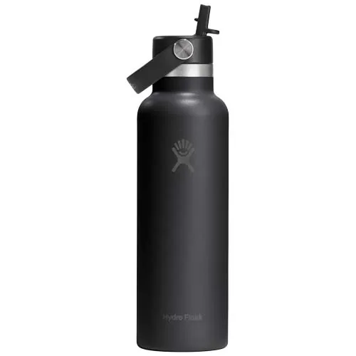negro intenso Botella de agua térmica de acero inoxidable Hydra Flask, boca estándar, 621 ml