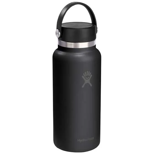 negro intenso Botella de agua térmica de acero inoxidable Hydro Flask de boca ancha, 946 ml