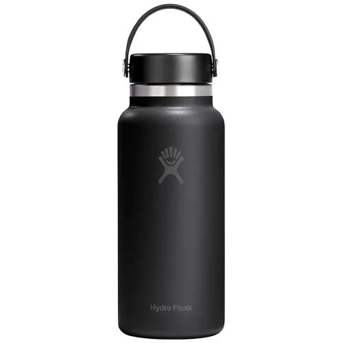 negro intenso Botella de agua térmica de acero inoxidable Hydro Flask de boca ancha, 946 ml