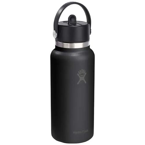 BOTELLA DE AGUA HYDRO FLASK DE ACERO INOXIDABLE CON AISLAMIENTO TÉRMICO Y BOCA ANCHA DE 946 ML, CON TAPÓN CON PAJITA