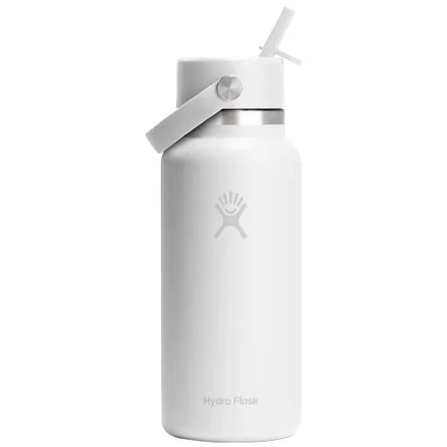 negro intenso Botella de agua Hydro Flask de acero inoxidable con aislamiento térmico y boca ancha de 946 ml, con tapón con pajita