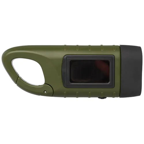 Linterna de dinamo solar con mosquetón de plástico reciclado 