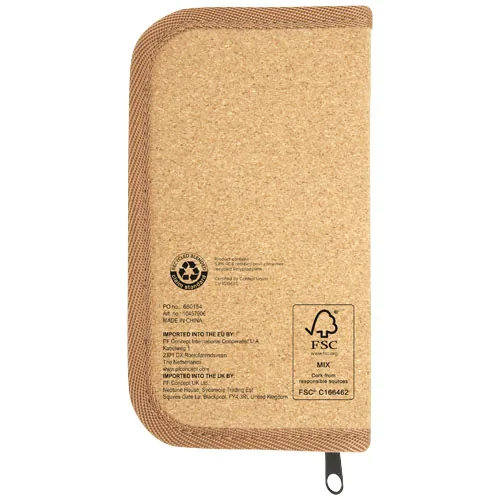 Set de herramientas de plástico reciclado con certificación RCS de 24 piezas con funda de corcho 