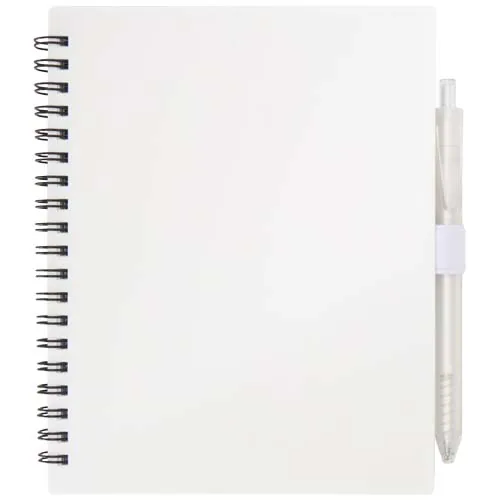 Juego de libreta de tapa blanda y bolígrafo de plástico reciclado (tinta azul) 