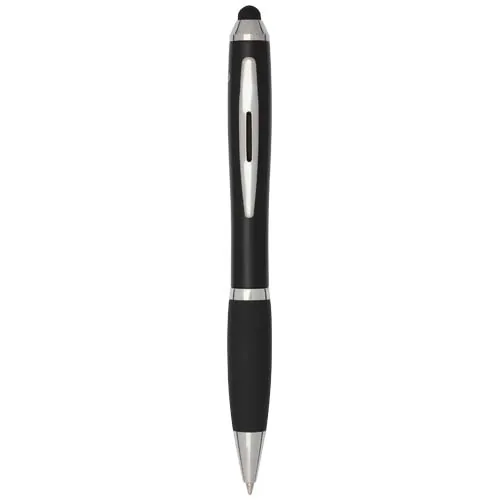 Bolígrafo de plástico reciclado con certificado RCS, stylus, cuerpo de color y empuñadura negra (tinta azul) 