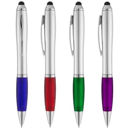 Bolígrafo con stylus plateado con empuñadura de color “Nash”