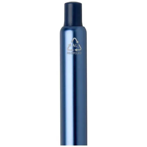 azul océano Bolígrafo de aluminio reciclado Soffit con mecanismo de clic y acabado anodizado (tinta azul)