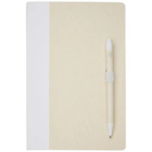 Set de libreta de referencia de tamaño A5 y bolígrafo fabricados con cartones de leche reciclados 