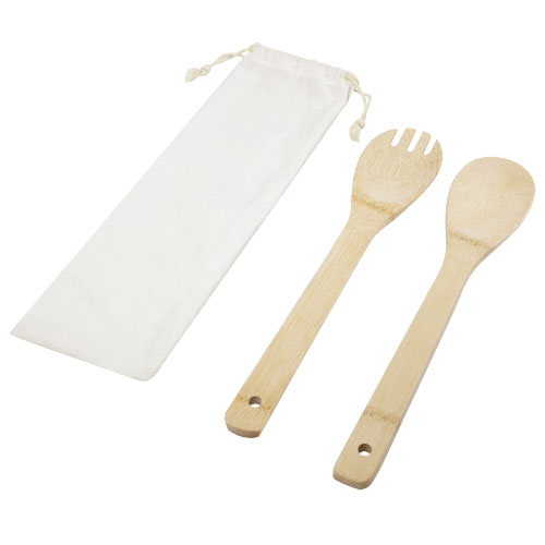Cuchara y tenedor de bambú para ensalada 