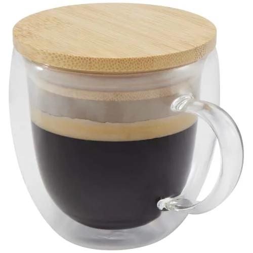 Taza de vidrio de 250 ml con tapa de bambú 