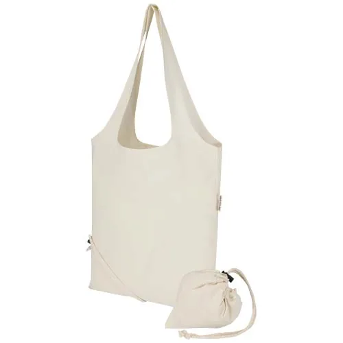 natural Bolsa de tela de algodón reciclada GRS «Madras Blend», 140 g/m², plegable, 7 l
