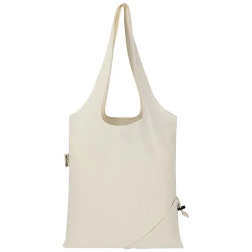 natural Bolsa de tela de algodón reciclada GRS «Madras Blend», 140 g/m², plegable, 7 l