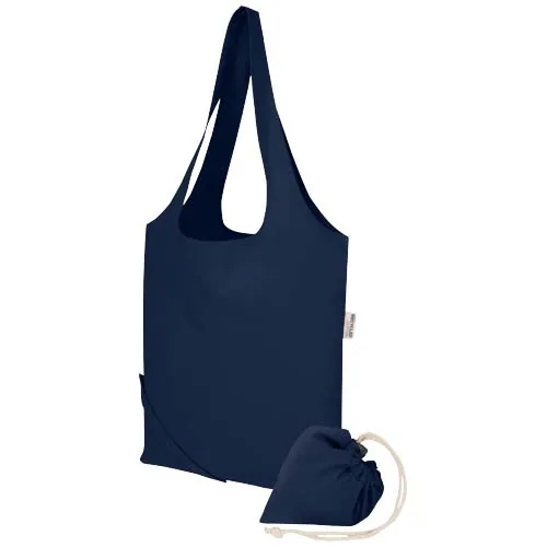 azul marino Bolsa de tela de algodón reciclada GRS «Madras Blend», 140 g/m², plegable, 7 l