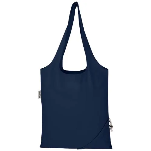 azul marino Bolsa de tela de algodón reciclada GRS «Madras Blend», 140 g/m², plegable, 7 l