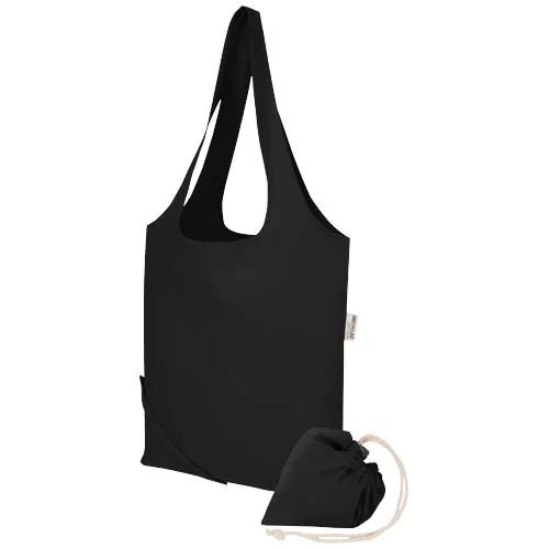 negro intenso Bolsa de tela de algodón reciclada GRS «Madras Blend», 140 g/m², plegable, 7 l