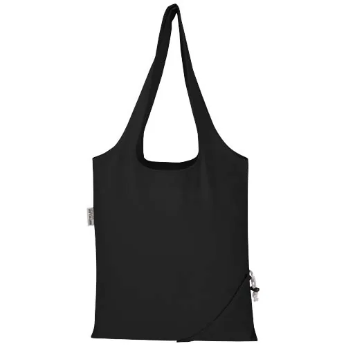 negro intenso Bolsa de tela de algodón reciclada GRS «Madras Blend», 140 g/m², plegable, 7 l