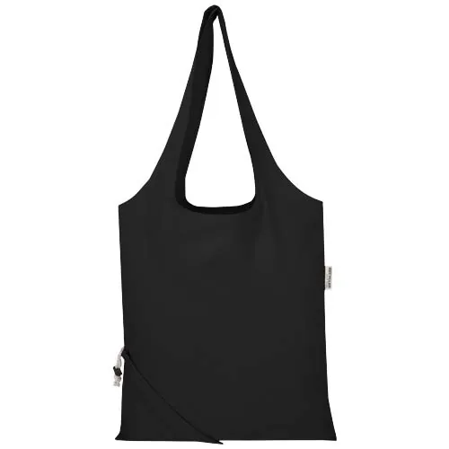 negro intenso Bolsa de tela de algodón reciclada GRS «Madras Blend», 140 g/m², plegable, 7 l