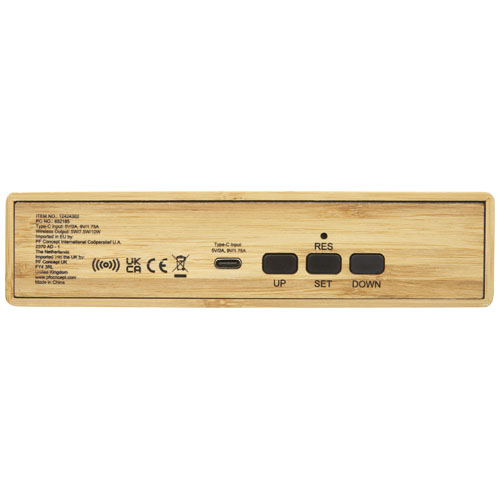 Cargador inalámbrico de bambú con reloj 