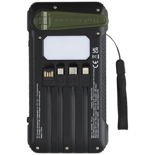 Batería externa de dinamo solar en plástico reciclado de 10 000 mAh con certificación RCS 