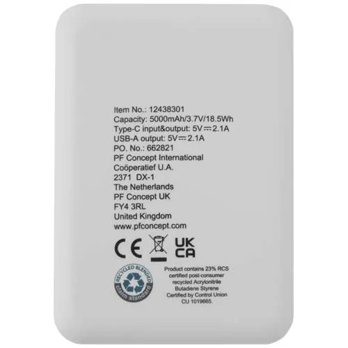 Batería externa tipo C de plástico reciclado de 5000 mAh 