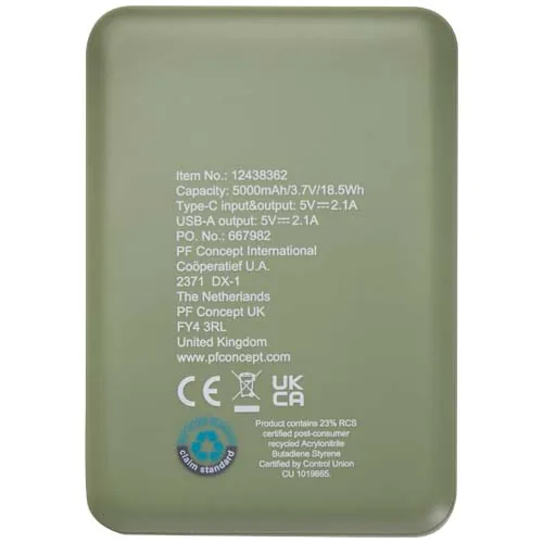 Batería externa tipo C de plástico reciclado de 5000 mAh 