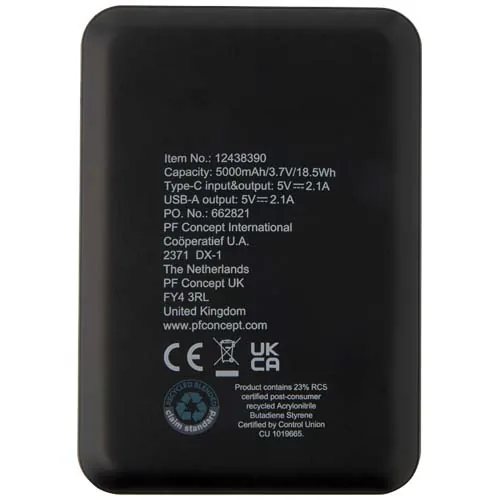 Batería externa tipo C de plástico reciclado de 5000 mAh 