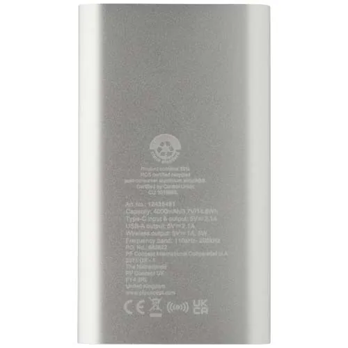 Batería externa inalámbrica tipo C de aluminio reciclado de 4000 mAh 