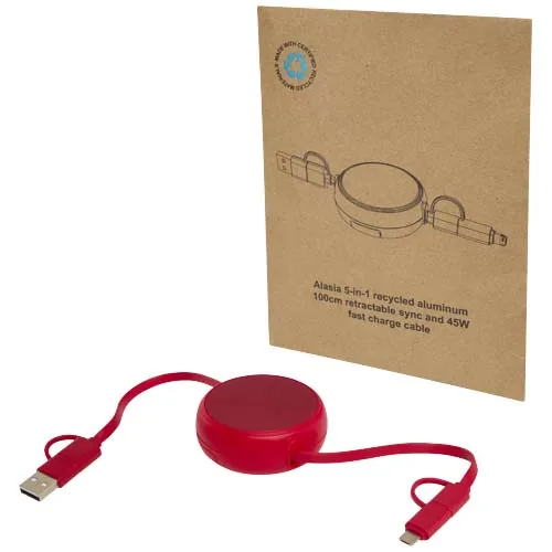 CABLE RETRÁCTIL 5 EN 1 DE 100 CM DE PLÁSTICO RECICLADO Y ALUMINIO PARA SINCRONIZACIÓN DE DATOS Y CARGA RÁPIDA DE 45 W 