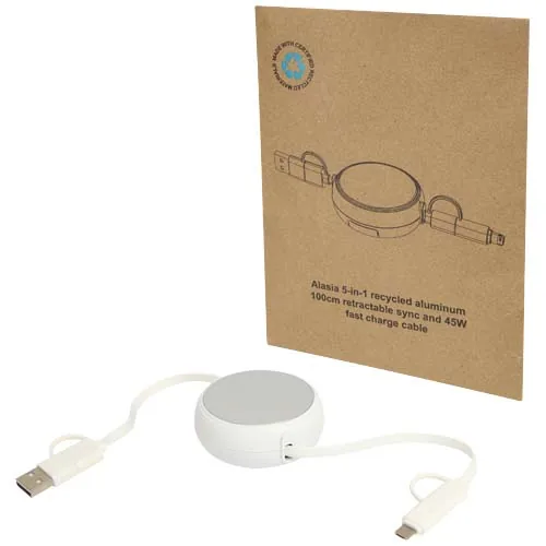 Cable retráctil 5 en 1 de 100 cm de plástico reciclado y aluminio para sincronización de datos y carga rápida de 45 W 