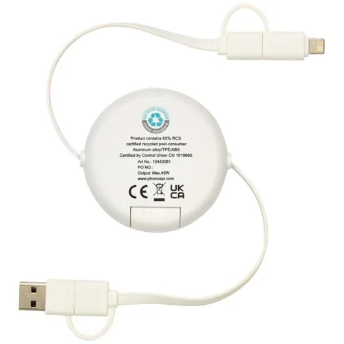 Cable retráctil 5 en 1 de 100 cm de plástico reciclado y aluminio para sincronización de datos y carga rápida de 45 W 